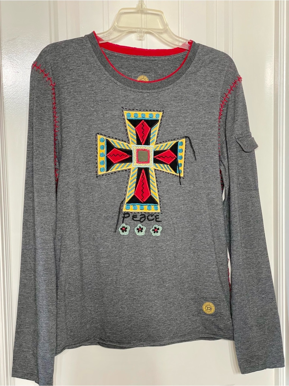 Double D Ranch Women’s Gray Long-Sleeve Tee with Colorful Cross